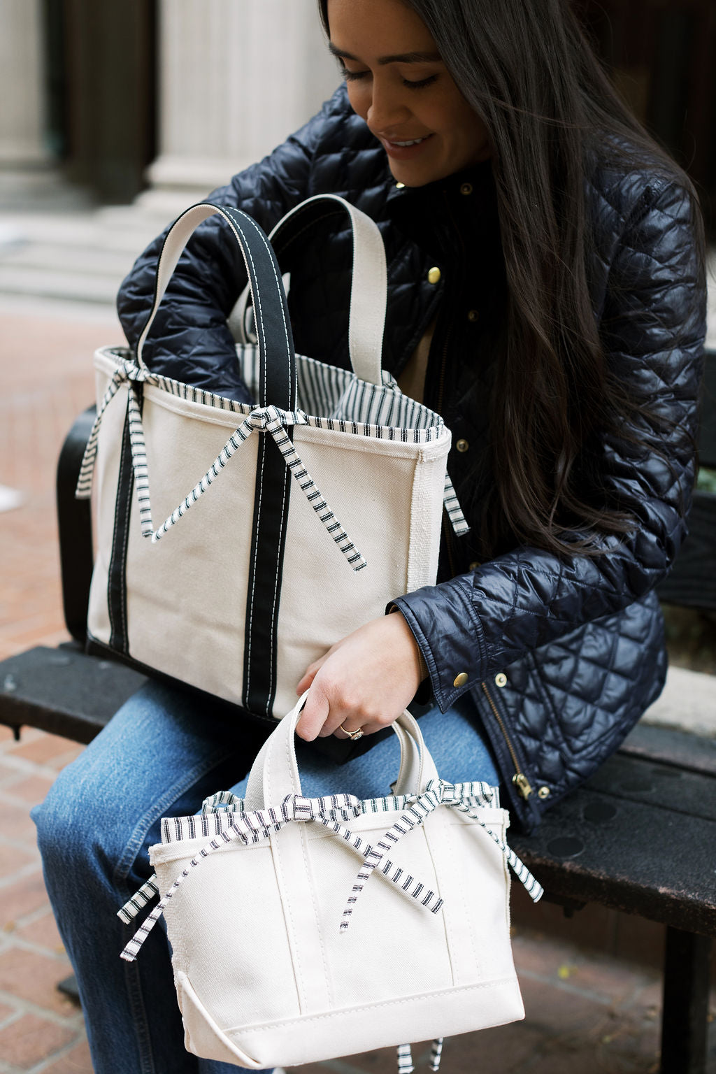 Medium Tie-On Liner - Black Ticking Stripe - Knot Ties