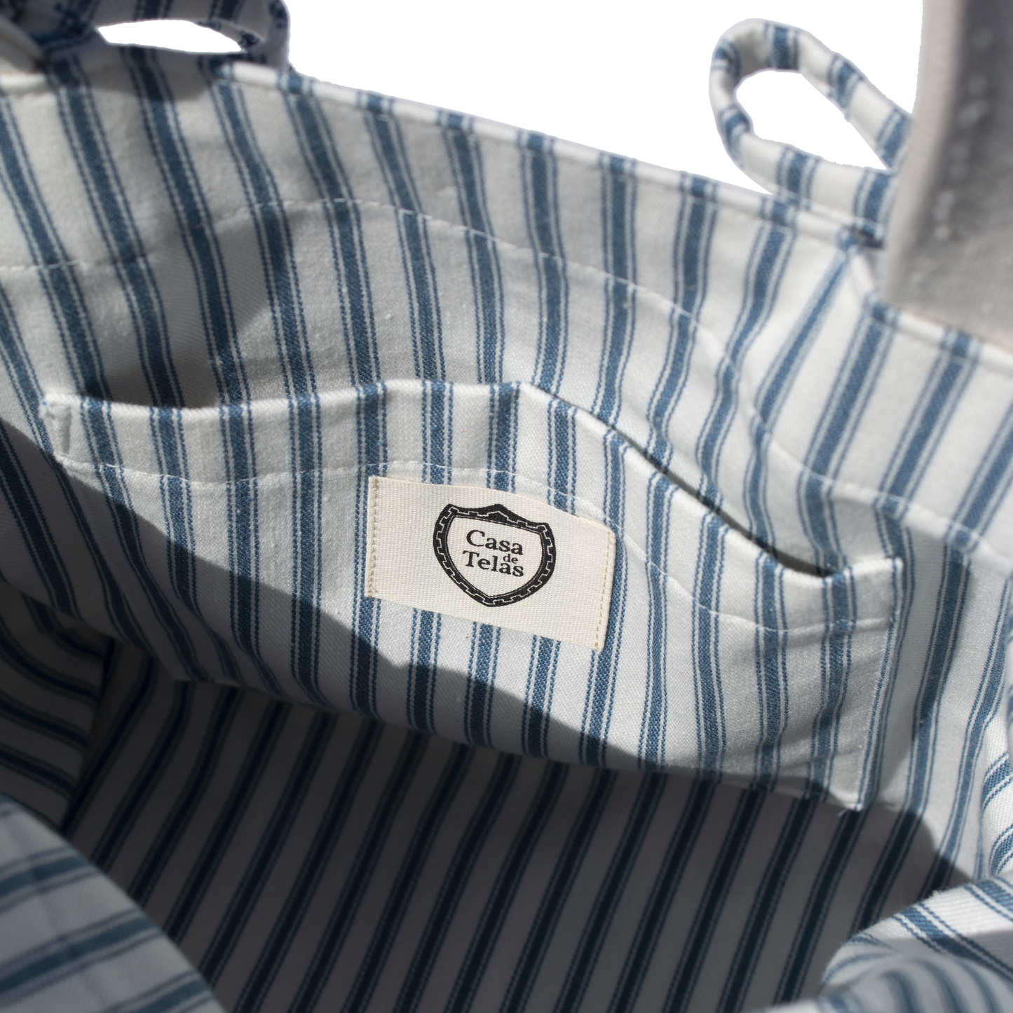 Blue Ticking Stripe Small Tie-On Liner - Bow Ties