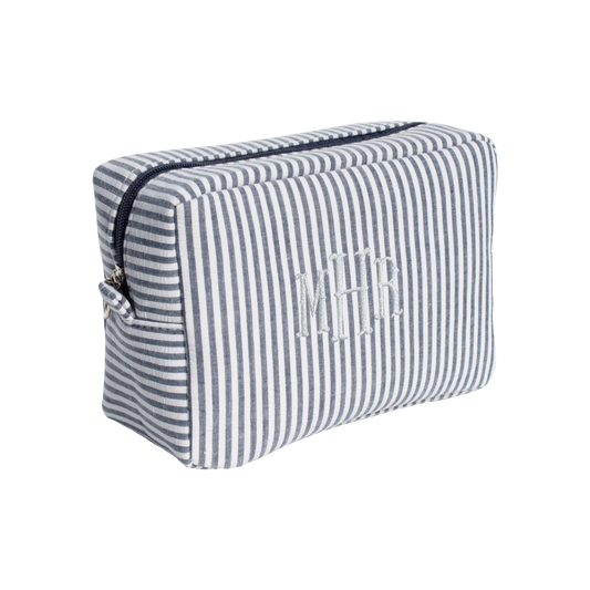 Blue Seersucker Monogrammed Toiletry Bag